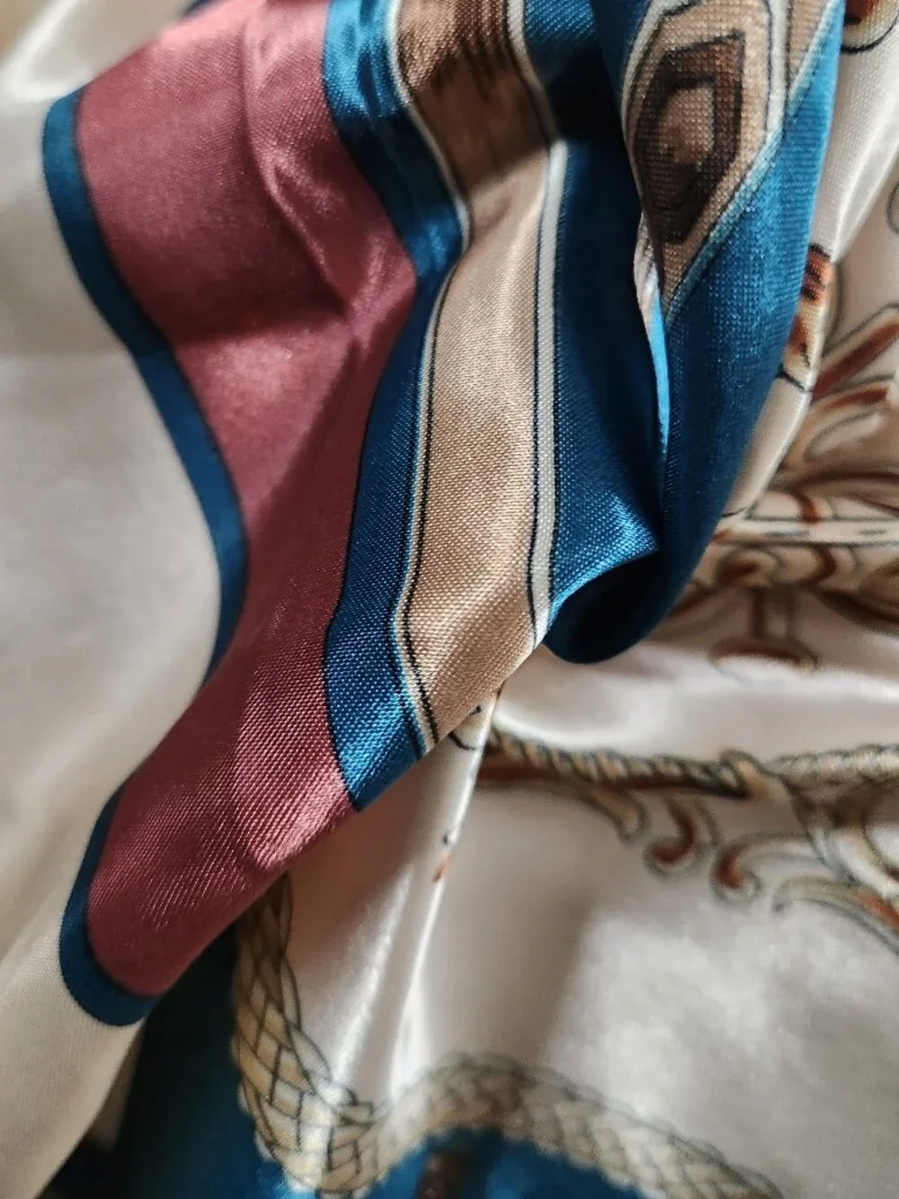 Equestrian SCARF TEAL & Salmon Poly-Silk 36” Square WIld Rag New ORNAMENTS